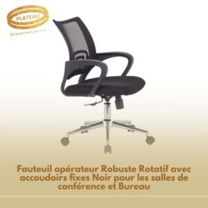Fauteuil opérateur Robuste Rotatif avec accoudoirs fixes Noir pour les salles de conférence et Bureau