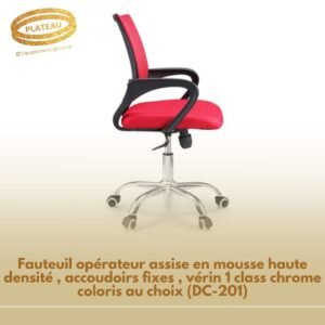 Fauteuil opérateur assise en mousse haute densité , accoudoirs fixes , vérin 1 class chrome coloris au choix (DC-201)