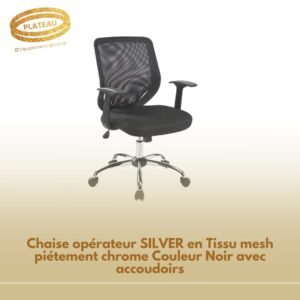 Chaise opérateur SILVER en Tissu mesh piétement chrome Couleur Noir avec accoudoirs