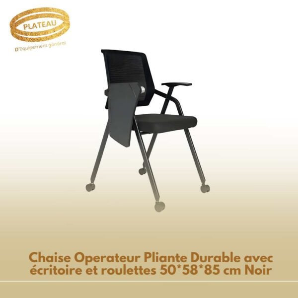 Chaise Operateur Pliante Durable avec écritoire et roulettes 50*58*85 cm Noir