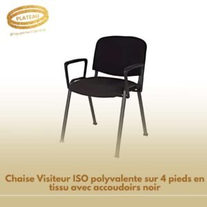Chaise Visiteur ISO polyvalente sur 4 pieds en tissu avec accoudoirs noir