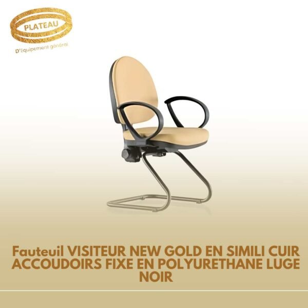Fauteuil VISITEUR NEW GOLD EN SIMILI CUIR ACCOUDOIRS FIXE EN POLYURETHANE LUGE NOIR