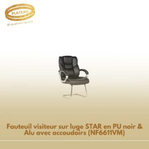 Fauteuil visiteur sur luge STAR en PU noir & Alu avec accoudoirs (NF6611VM)