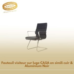 Fauteuil visiteur sur luge CASA en simili cuir & Aluminium Noir