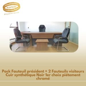Pack Fauteuil président + 2 Fauteuils visiteurs Cuir synthétique Noir 1er choix piétement chromé