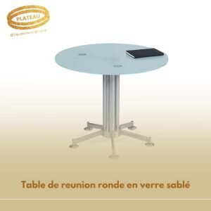 Table de reunion ronde en verre sablé