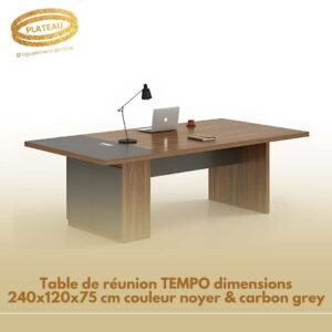 Table de réunion TEMPO dimensions 240x120x75 cm couleur noyer & carbon grey
