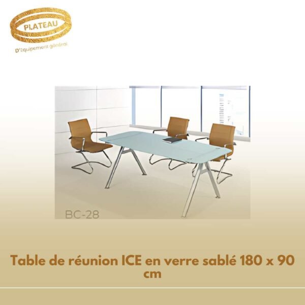 Table de réunion ICE en verre sablé 180 x 90 cm
