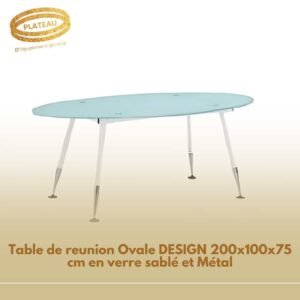 Table de reunion Ovale DESIGN 200x100x75 cm en verre sablé et Métal