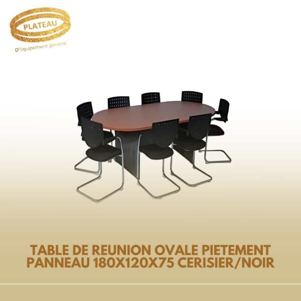 TABLE DE REUNION OVALE PIETEMENT PANNEAU 180X120X75 CERISIER/NOIR