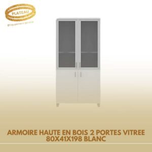 ARMOIRE HAUTE EN BOIS 2 PORTES VITREE 80X41X198 BLANC