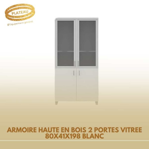 ARMOIRE HAUTE EN BOIS 2 PORTES VITREE 80X41X198 BLANC