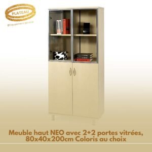 Meuble haut NEO avec 2+2 portes vitrées, 80x40x200cm Coloris au choix