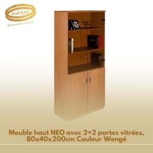 Meuble haut NEO avec 2+2 portes vitrées, 80x40x200cm Couleur Wengé