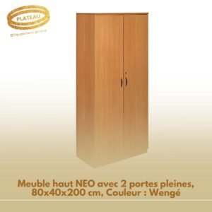 Meuble haut NEO avec 2 portes pleines, 80x40x200 cm, Couleur : Wengé