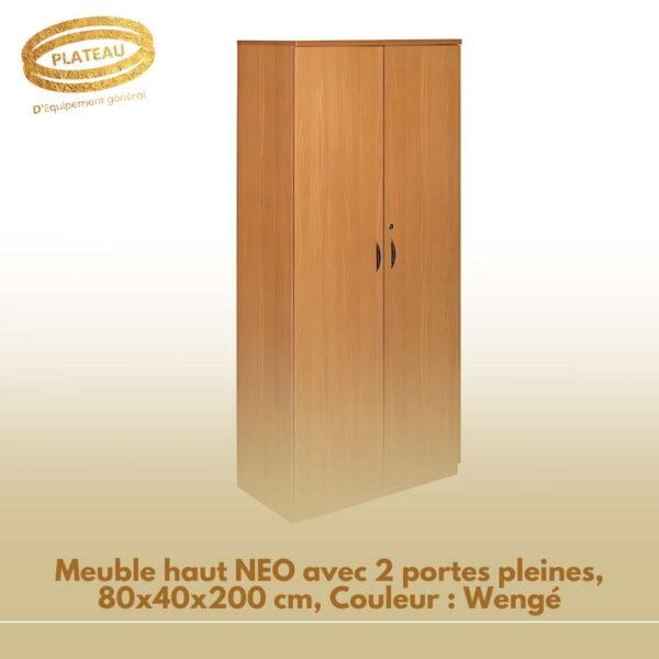 Meuble haut NEO avec 2 portes pleines, 80x40x200 cm, Couleur : Wengé