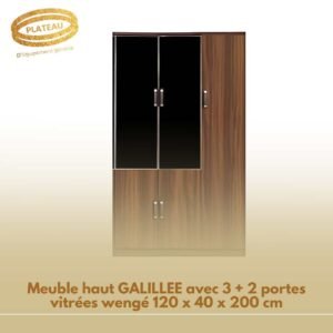 Meuble haut GALILLEE avec 3 + 2 portes vitrées wengé 120 x 40 x 200 cm
