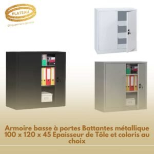 Armoire basse à portes Battantes métallique 100 x 120 x 45 Epaisseur de Tôle et coloris au choix