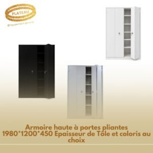 Armoire haute à portes pliantes 1980*1200*450 Epaisseur de Tôle et coloris au choix