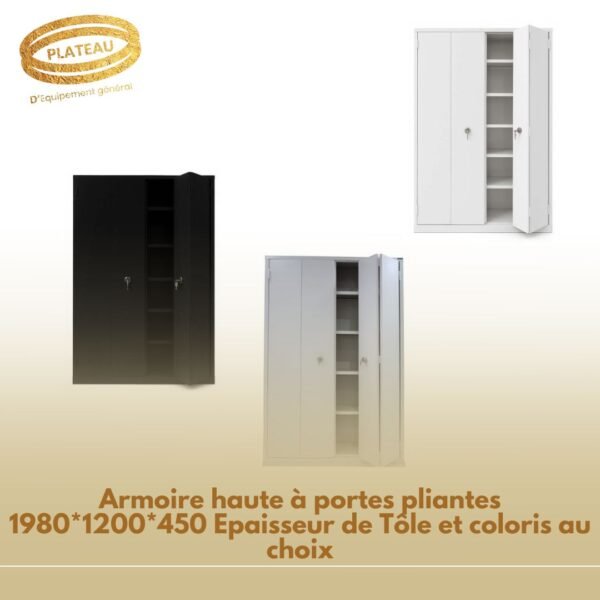 Armoire haute à portes pliantes 1980*1200*450 Epaisseur de Tôle et coloris au choix