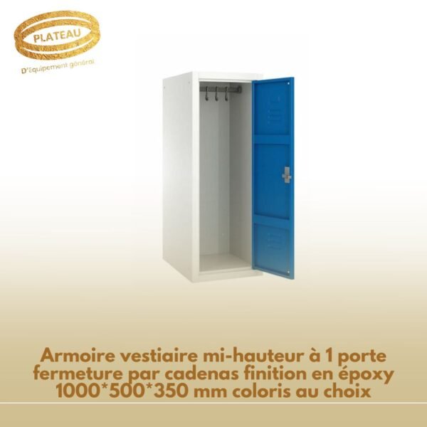 Armoire vestiaire mi-hauteur à 1 porte fermeture par cadenas finition en époxy 1000*500*350 mm coloris au choix