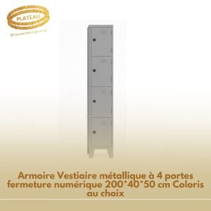 Armoire Vestiaire métallique à 4 portes fermeture numérique 200*40*50 cm Coloris au choix