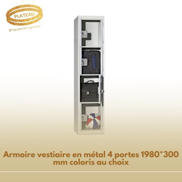 Armoire vestiaire en métal 4 portes 1980*300 mm coloris au choix