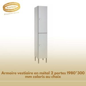 Armoire vestiaire en métal 2 portes 1980*300 mm coloris au choix