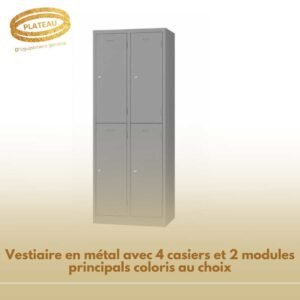 Vestiaire en métal avec 4 casiers et 2 modules principals coloris au choix
