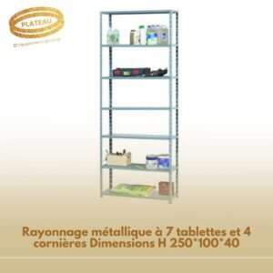 Rayonnage métallique à 7 tablettes et 4 cornières Dimensions H 250*100*40