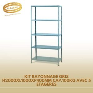 KIT RAYONNAGE GRIS H2000XL1000XP400MM CAP.100KG AVEC 5 ETAGERES