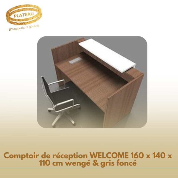 Comptoir de réception WELCOME 160 x 140 x 110 cm wengé & gris foncé