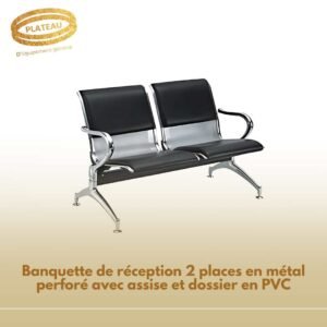 Banquette de réception 2 places en métal perforé avec assise et dossier en PVC