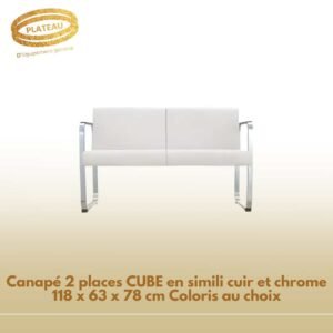 Canapé 2 places CUBE en simili cuir et chrome 118 x 63 x 78 cm Coloris au choix