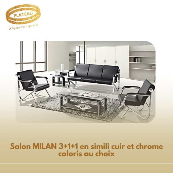 Salon MILAN 3+1+1 en simili cuir et chrome coloris au choix