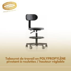 Tabouret de travail en POLYPROPYLÈNE pivotant à roulettes / hauteur réglable