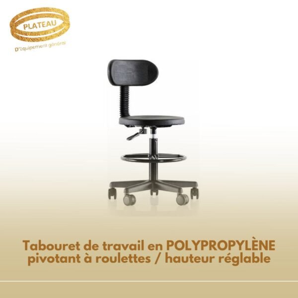 Tabouret de travail en POLYPROPYLÈNE pivotant à roulettes / hauteur réglable