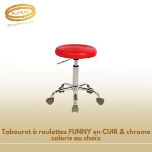 Tabouret à roulettes FUNNY en CUIR & chrome coloris au choix