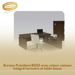 Bureau Président BOSS avec retour caisson intégré+armoire et table basse