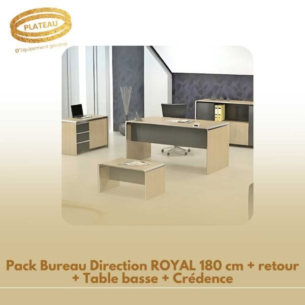 Pack Bureau Direction ROYAL 180 cm + retour + Table basse + Crédence