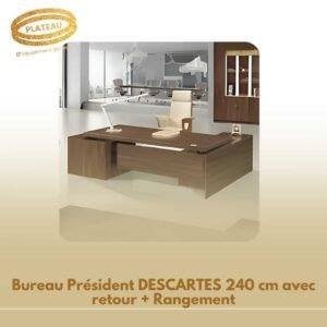 Bureau Président DESCARTES 240 cm avec retour + Rangement