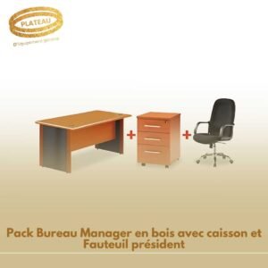 Pack Bureau Manager en bois avec caisson et Fauteuil président