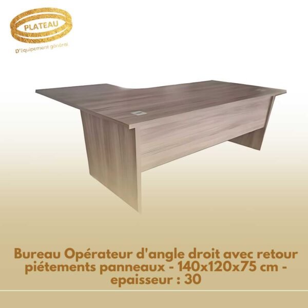 Bureau Opérateur d'angle droit avec retour piétements panneaux - 140x120x75 cm - epaisseur : 30