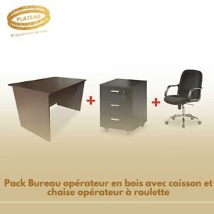 Pack Bureau opérateur en bois avec caisson et chaise opérateur à roulette