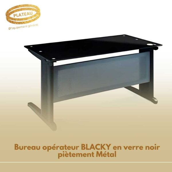 Bureau opérateur BLACKY en verre noir piètement Métal