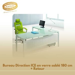 Bureau Direction ICE en verre sablé 180 cm + RetourBureau Direction ICE en verre sablé 180 cm + Retour