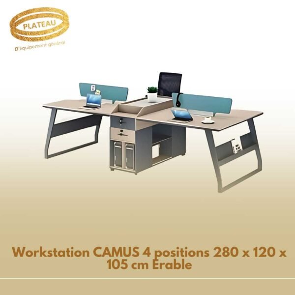 Workstation CAMUS 4 positions 280 x 120 x 105 cm Erable
