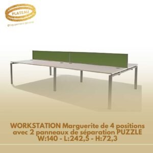 WORKSTATION Marguerite de 4 positions avec 2 panneaux de séparation PUZZLE W:140 - L:242,5 - H:72,3
