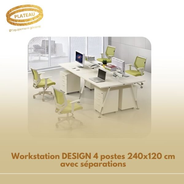 Workstation DESIGN 4 postes 240x120 cm avec séparations