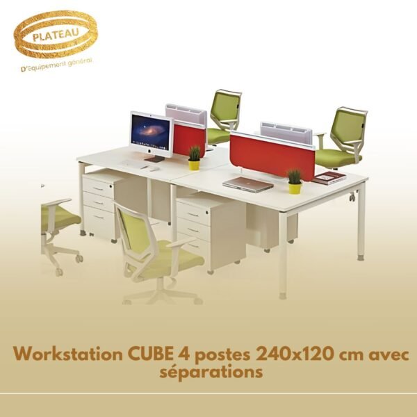 Workstation CUBE 4 postes 240x120 cm avec séparations
